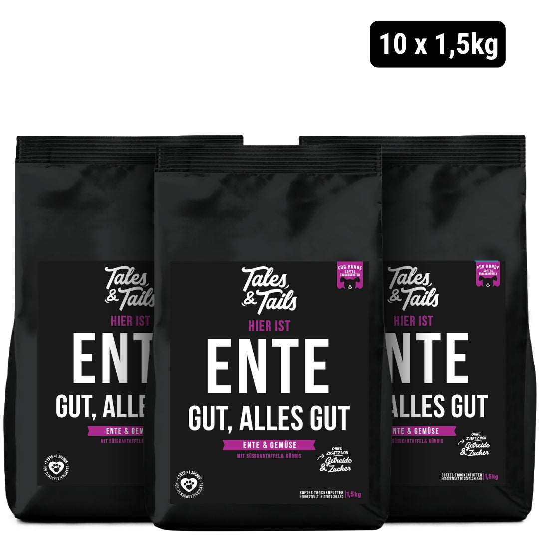 "Ente gut, alles gut" - softes Trockenfutter mit 70% Ente - 10 x 1,5kg