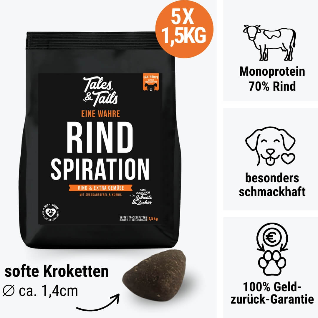 Eine wahre Rindspiration - softes Trockenfutter mit 70% Rind- 5 x 1,5kg